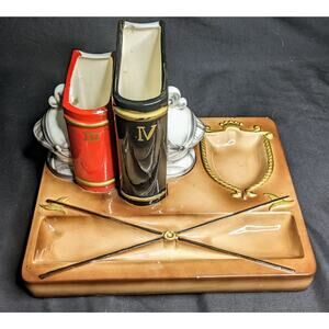 VTG Shields Fifth Avenue Dresser Valet /Caddy/Planter w/Books & Knights Japan